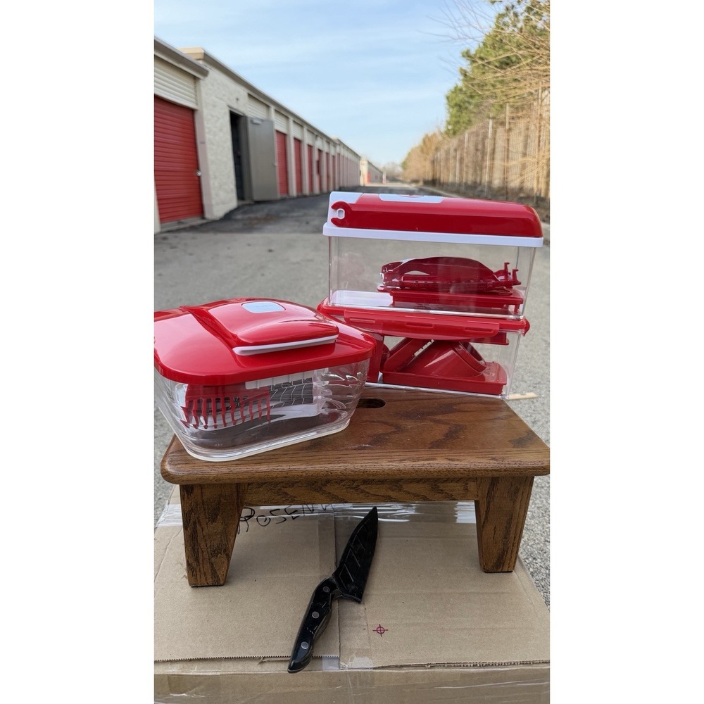 Red Kitchen Chopper‎ Slicer Dicer Container Set Food Prep Storage Lot